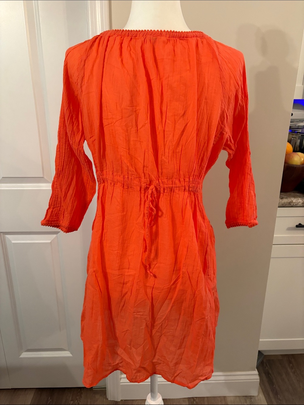 Athleta Med Bright Orange Gauzy Smocked-Waist Mini Sundress Scoop Neck BOHO - Picture 5 of 9
